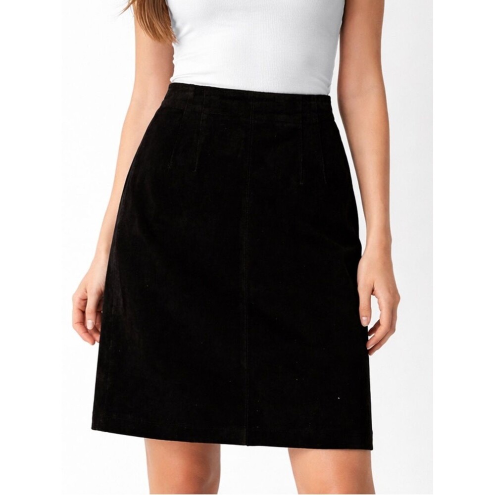 Lord & Taylor Black Leather Pencil Skirt Vintage Suede Size 12 Business